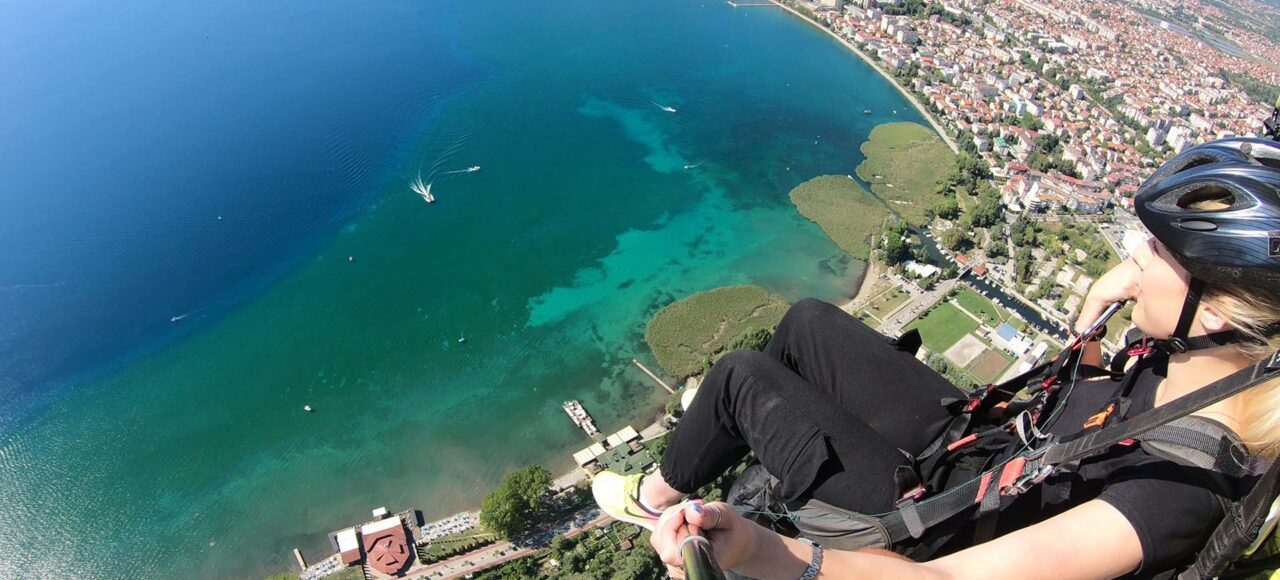 Paragliding above Ohrid city and Lake