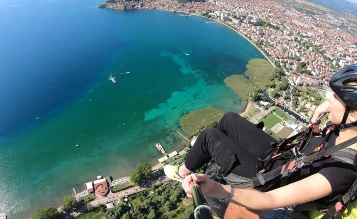 Paragliding above Ohrid city and Lake