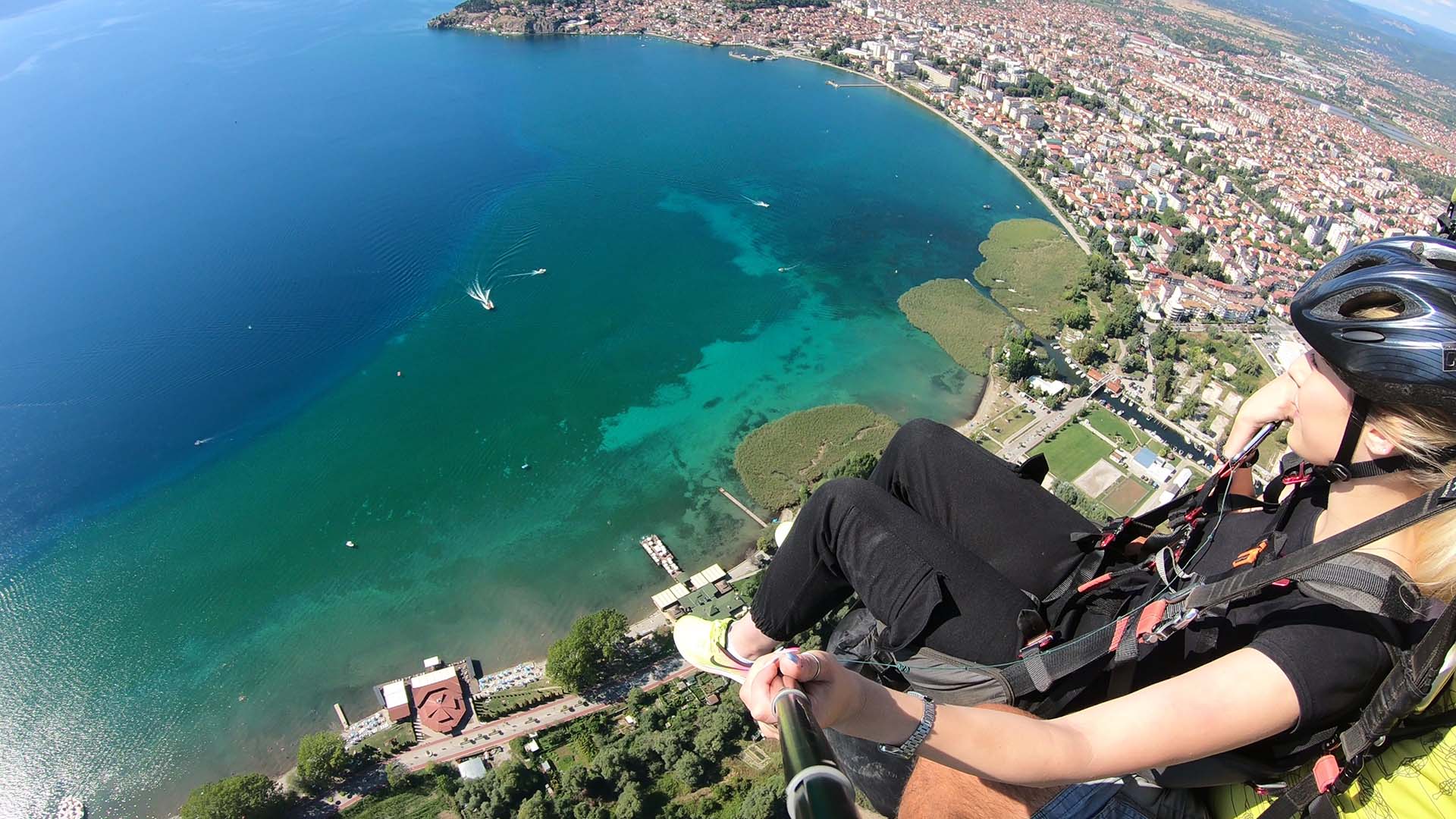 Paragliding above Ohrid city and Lake